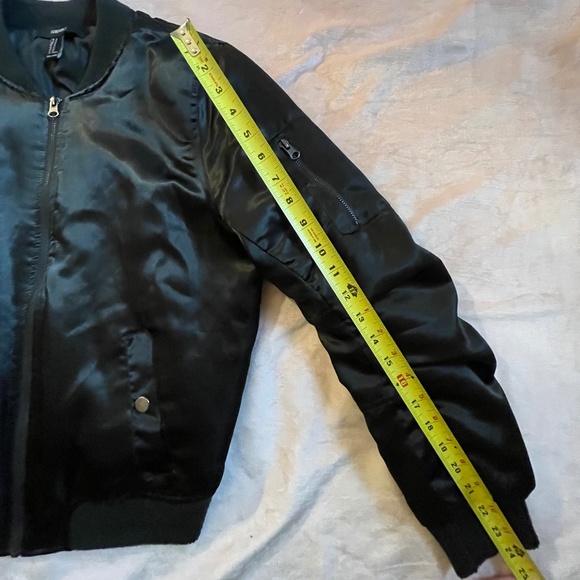 Forever 21 Black Bomber Jacket-Sleek Satin - Picture 10 of 11